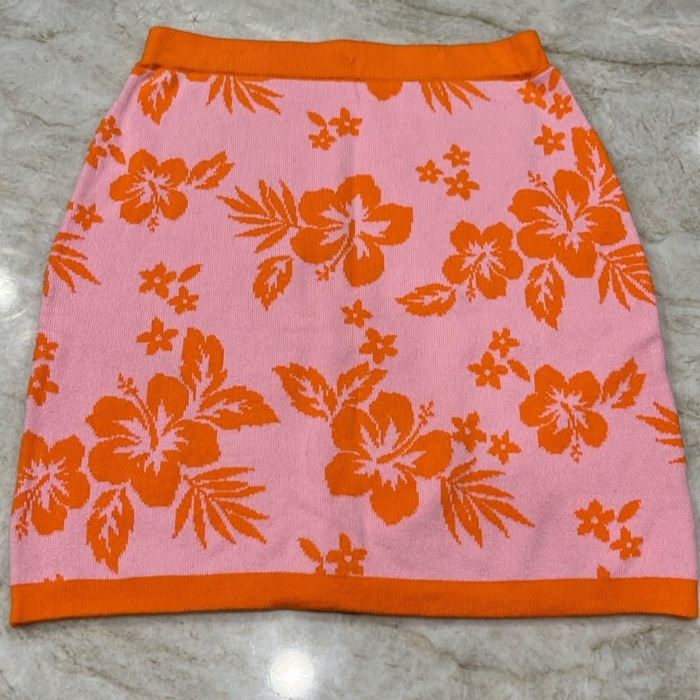 Wild Fable Sweater Knit Mini Skirt‎ | Pink + Orange Jacquard | Size Small